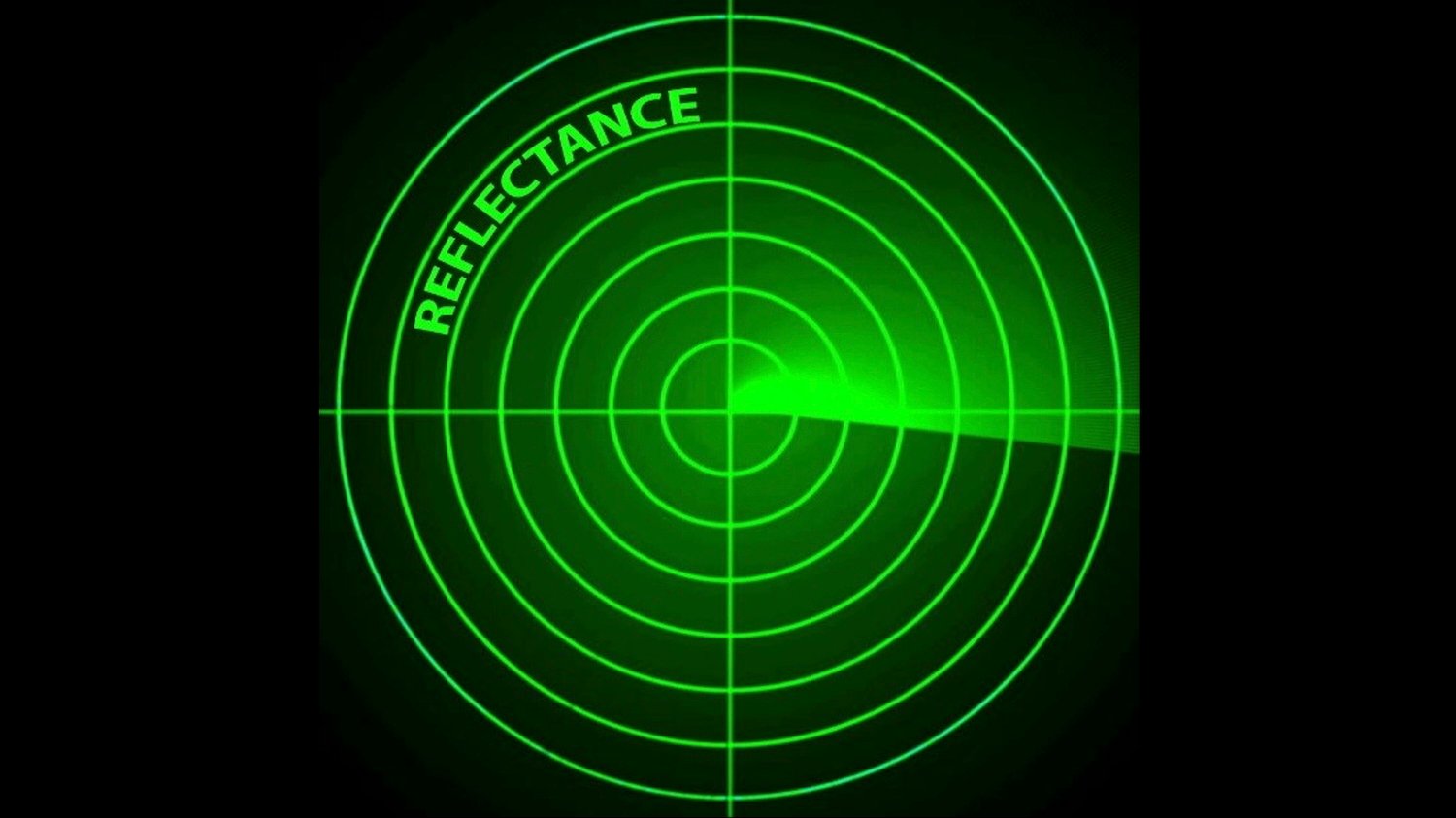 Green radar-type screen on a black ground with the word Reflectance appearing between the concentric circles 